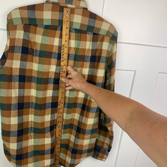 NWT J Crew Factory Men SMALL Buffalo Check Flannel Shirt Brown Navy Long Sleeve - Picture 5 of 7